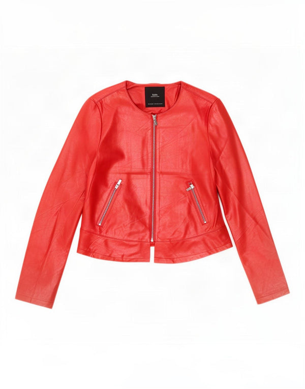 Zara Womens Crop imiteret læderjakke UK 12 Medium Rød Polyester