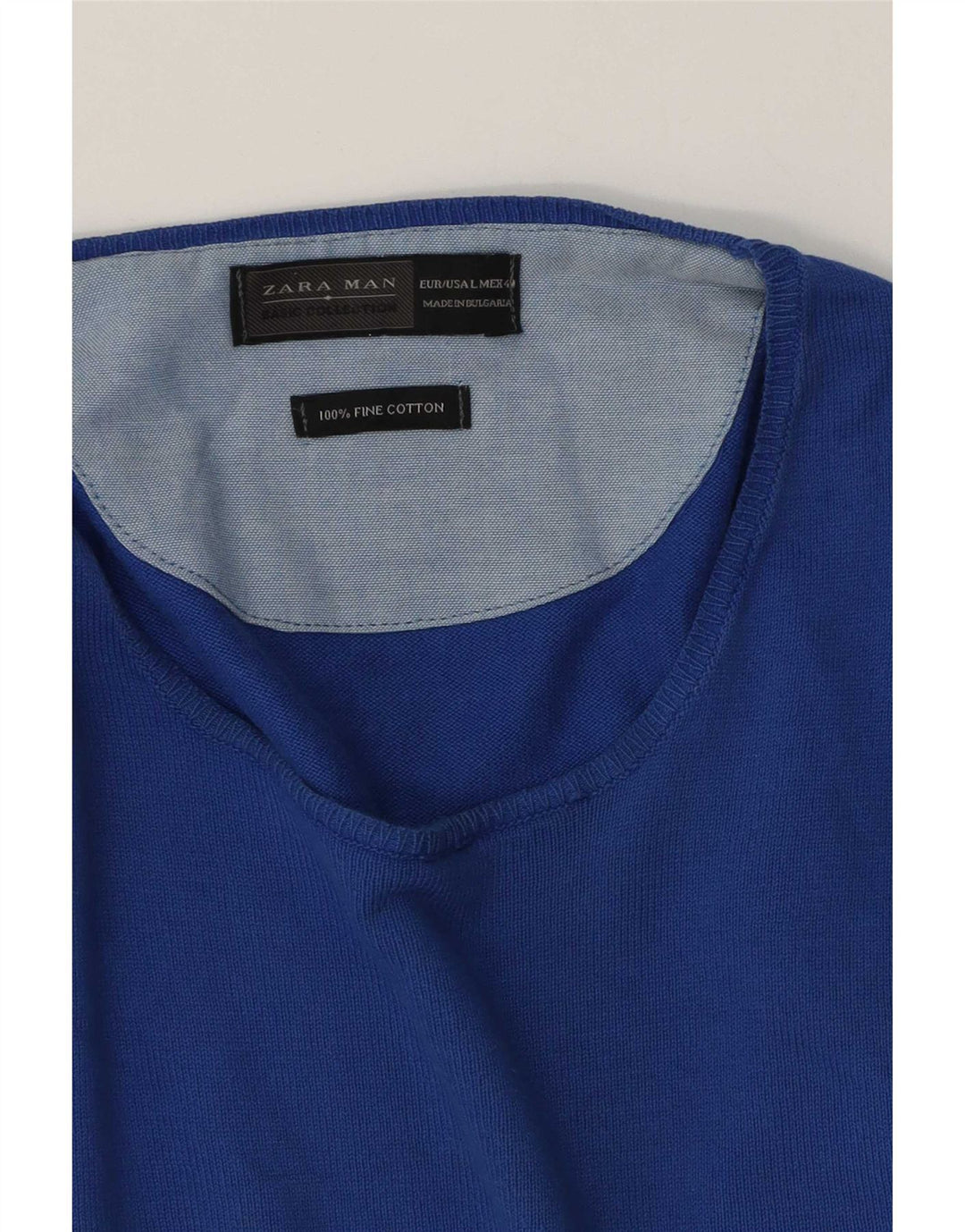 Zara Mens Crew Neck Jumper Sweater Large Blue Cotton