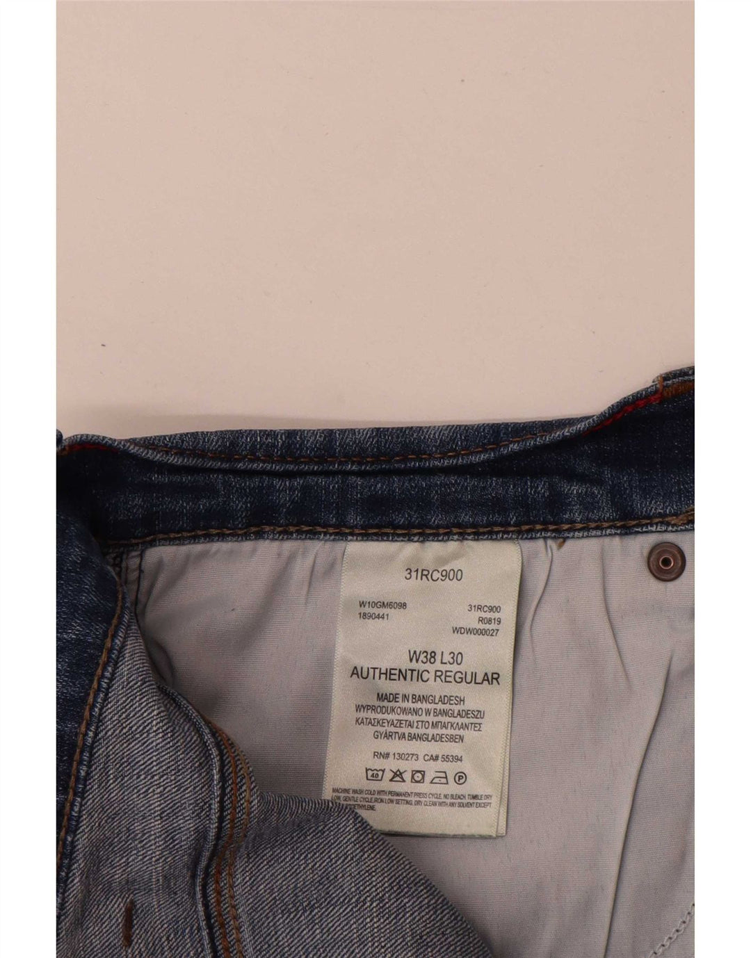 Wrangler Mens Authentic Regular Straight Jeans W38 L30 Blue Cotton