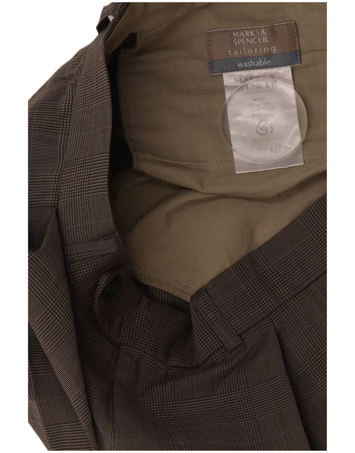 Marks & Spencer Mens Pegged Suit Trousers W34 L30 Beige Houndstooth