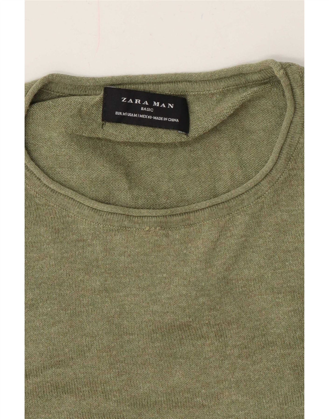 Zara Pull Col Ras Du Cou Homme Vert Moyen