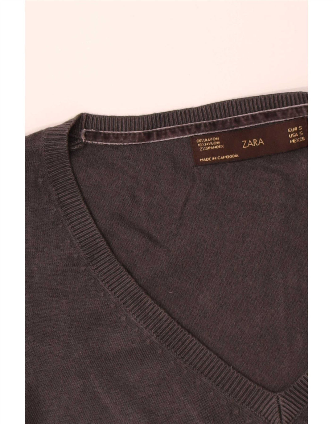 Zara Womens V-Neck Jumper Sweater UK 8 Small Grey
