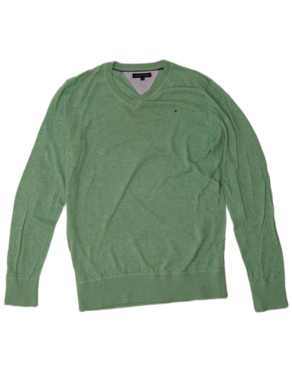 Tommy Hilfiger Boys V-Neck Jumper Sweater 15-16 Years Green Cotton