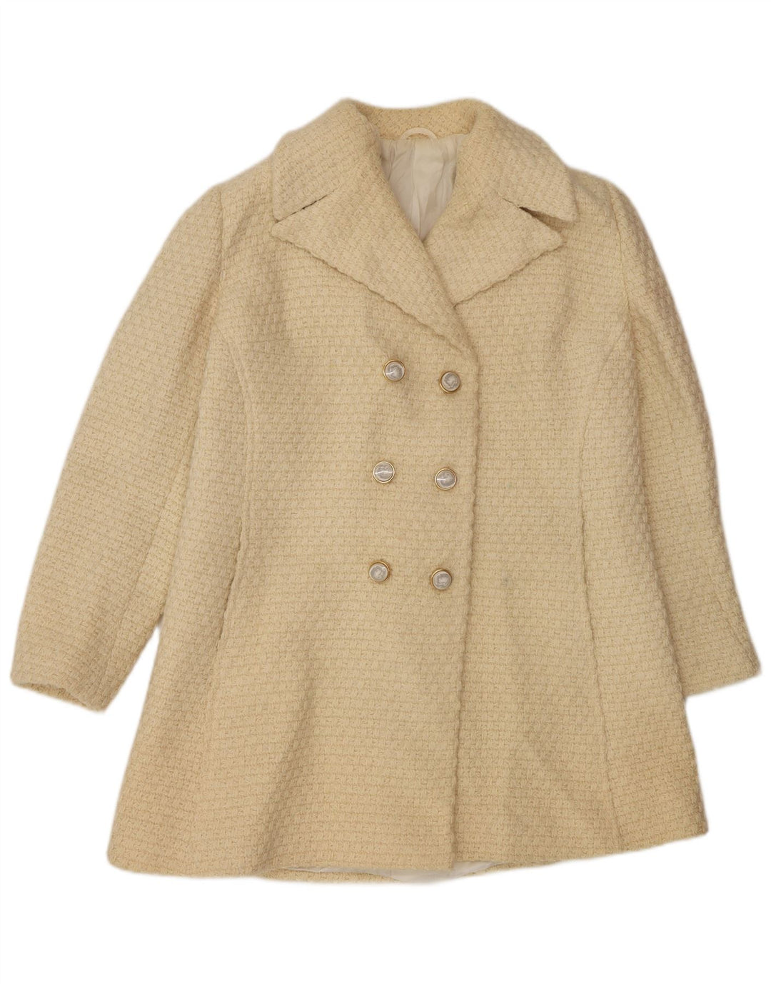 Vintage Womens Double Breasted Coat UK 14 Medium Beige