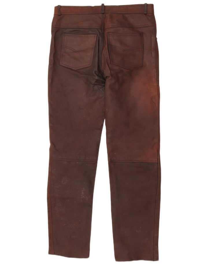 American Eagle Mens Straight Leather Trousers W36 L32 Brown