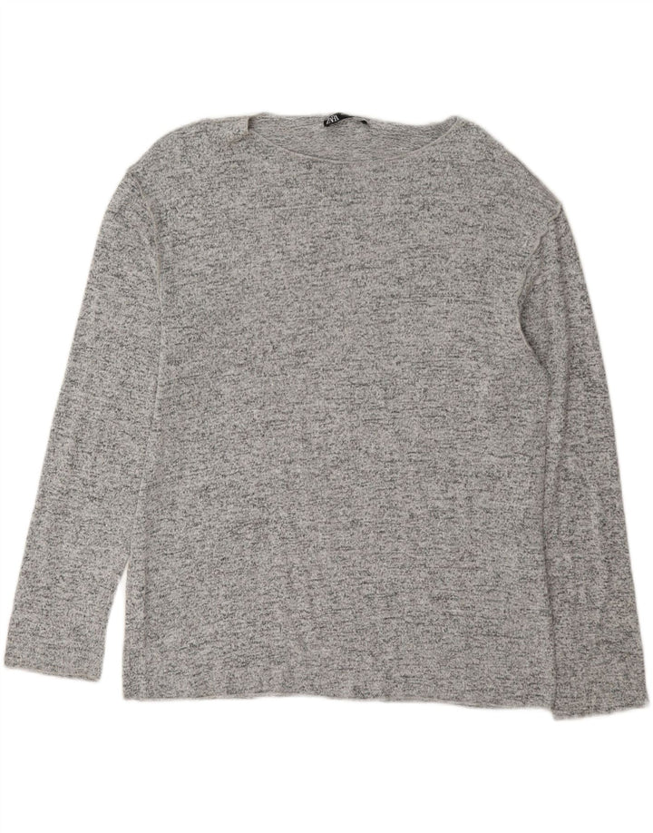 Zara Womens Top Long Sleeve UK 14 Medium Grey Flecked Viscose
