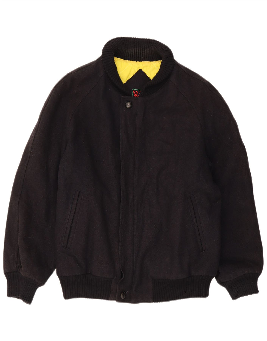 Vintage Mens Bomber Windbreaker Jacket IT 52 XL Black Wool