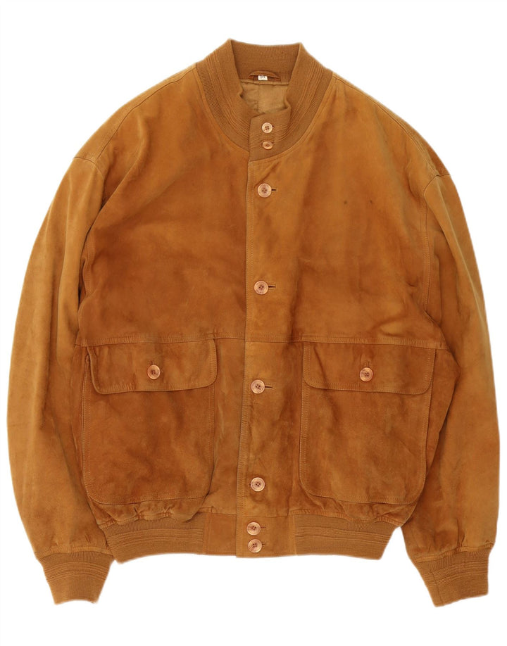 Vintage Mens Suede Bomber Jacket IT 54 2XL Brown Leather