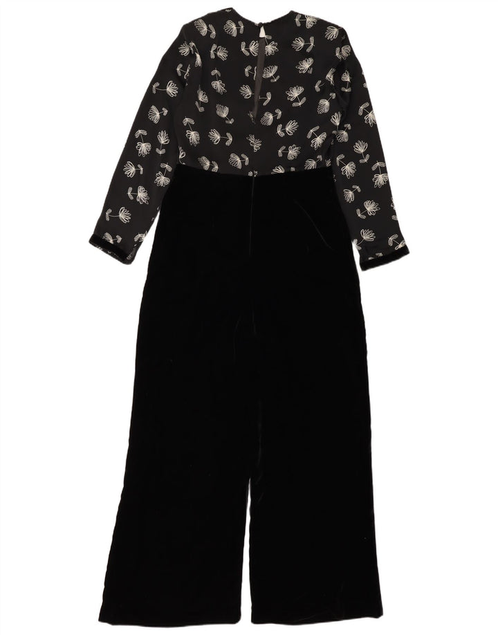 Vintage Womens Velour Jumpsuit UK 12 Medium  Black Floral Polyester