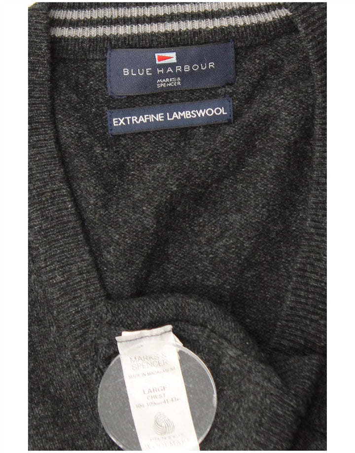 MARKS & SPENCER Mens Blue Harbour Vest Tank Top Large Black Lambswool