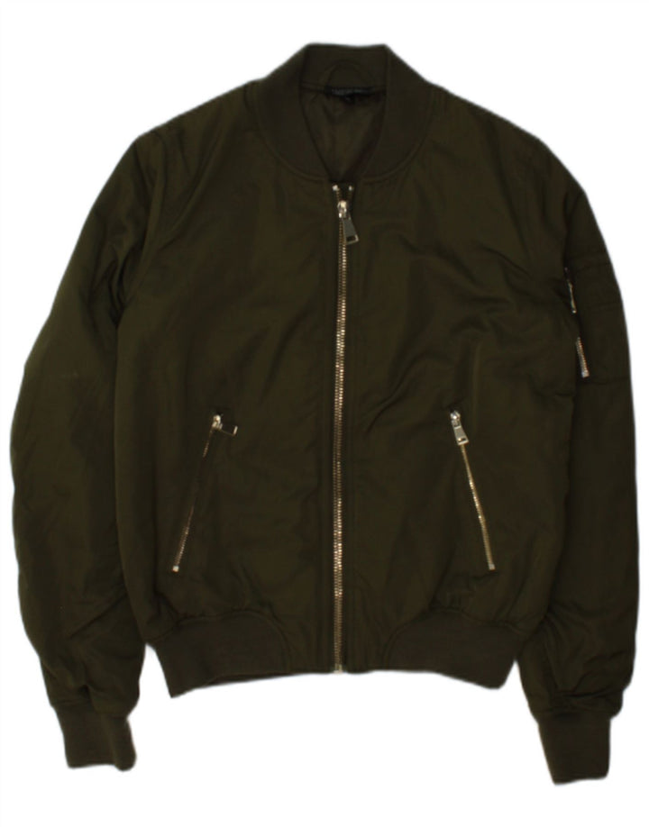Topshop Womens Bomber Jacket UK 8 Small Khaki Polyester