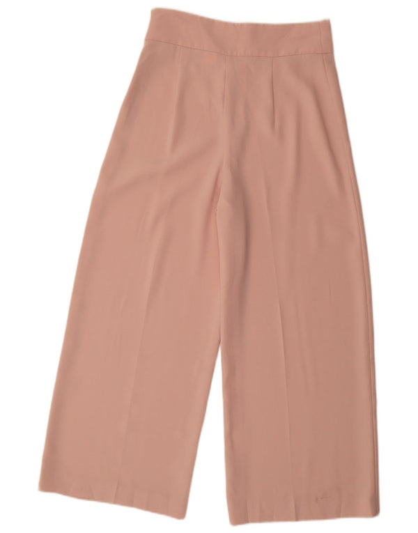 Zara Pantalon court à jambe large pour femme Petit W26 L25 Rose Polyester