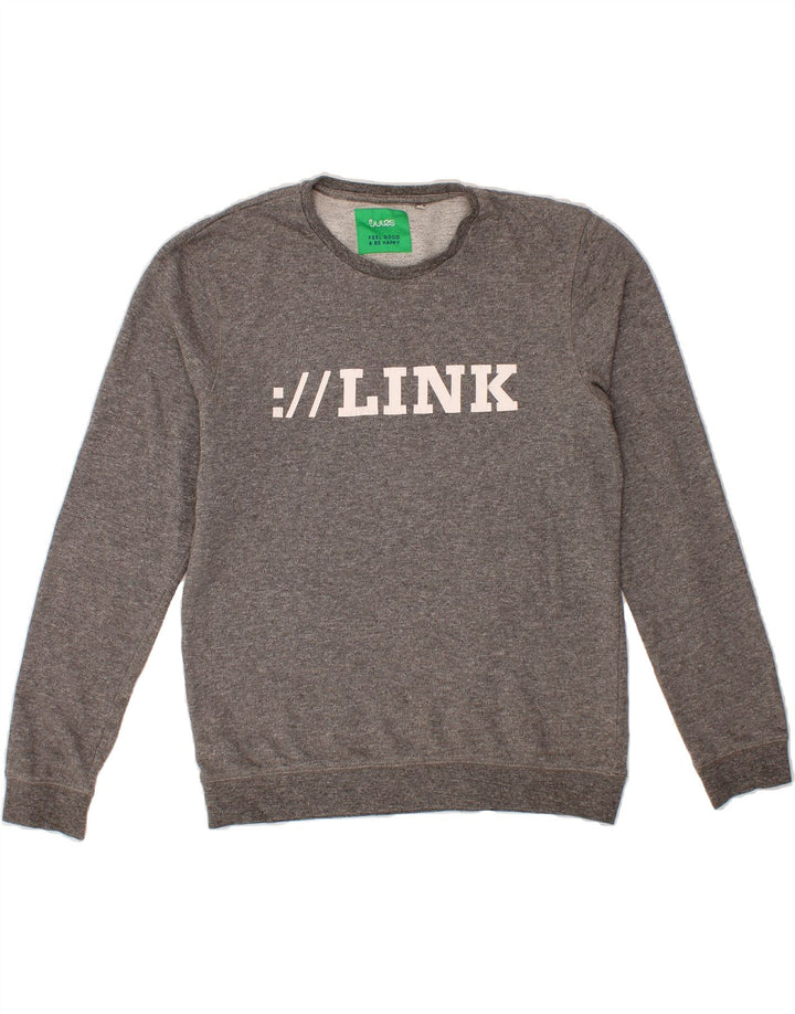 JULES Mens Graphic Sweatshirt Jumper Large Grey Flecked Cotton Vintage Jules and Second-Hand Jules from Messina Hembry 