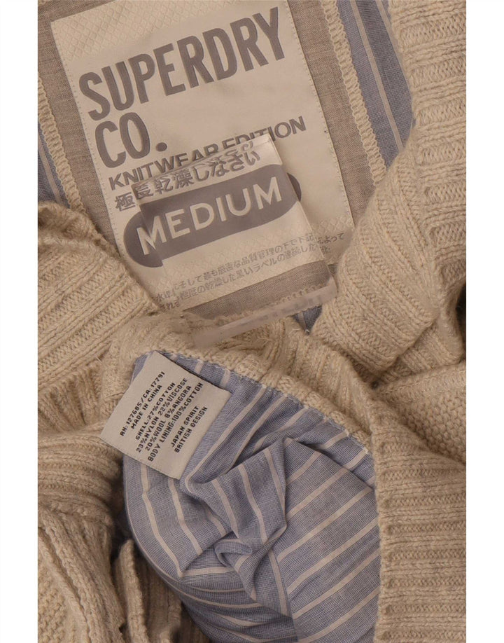 Superdry Mens Cardigan Sweater Medium Beige Cotton