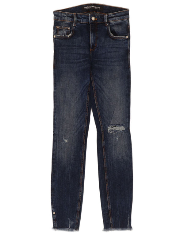 Zara Damen Distressed Skinny Jeans EU 34 2XS W24 L27 Blaue Baumwolle