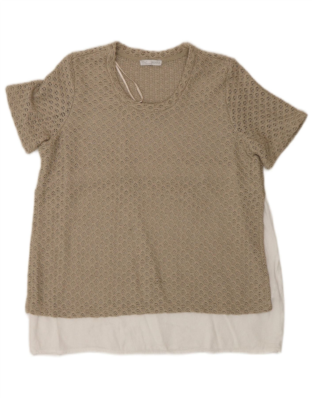 Zara hæklet bluse top UK 12 Medium Beige Colourblock Polyester
