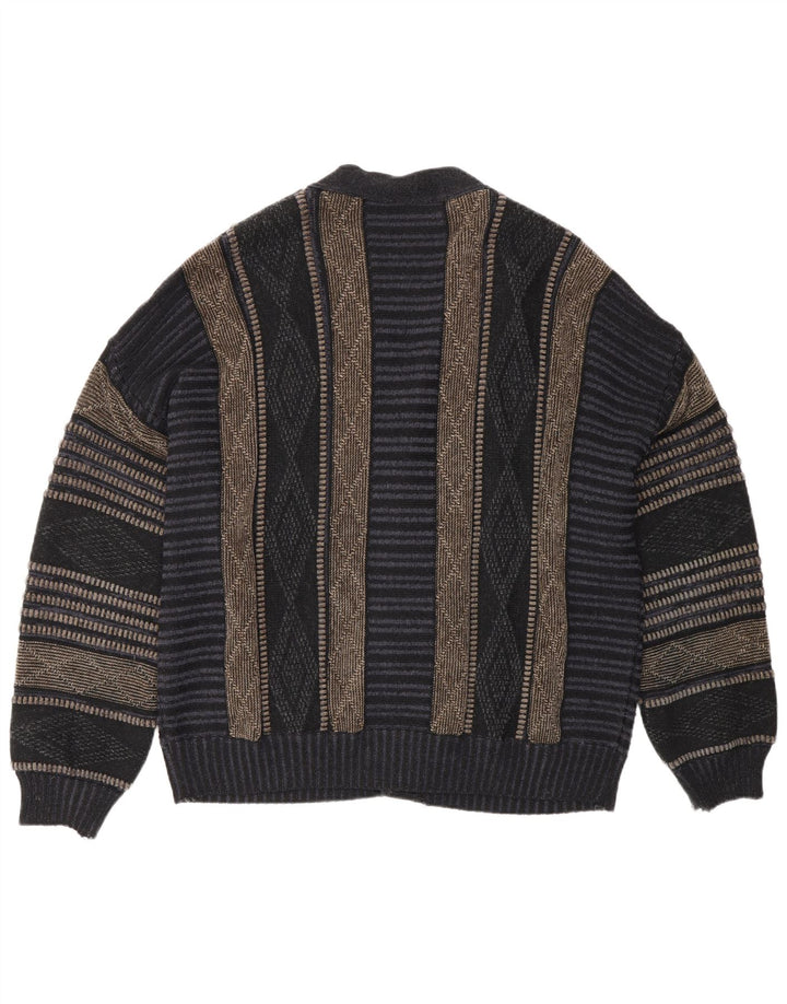 Fiume Mens Cardigan Sweater IT 50 Medium Navy Blue Argyle/Diamond Acrylic
