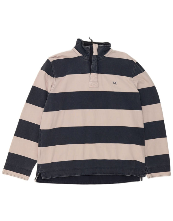 Crew Clothing Mens Zip Neck Sweatshirt Jumper XL Navy Blue Striped Cotton