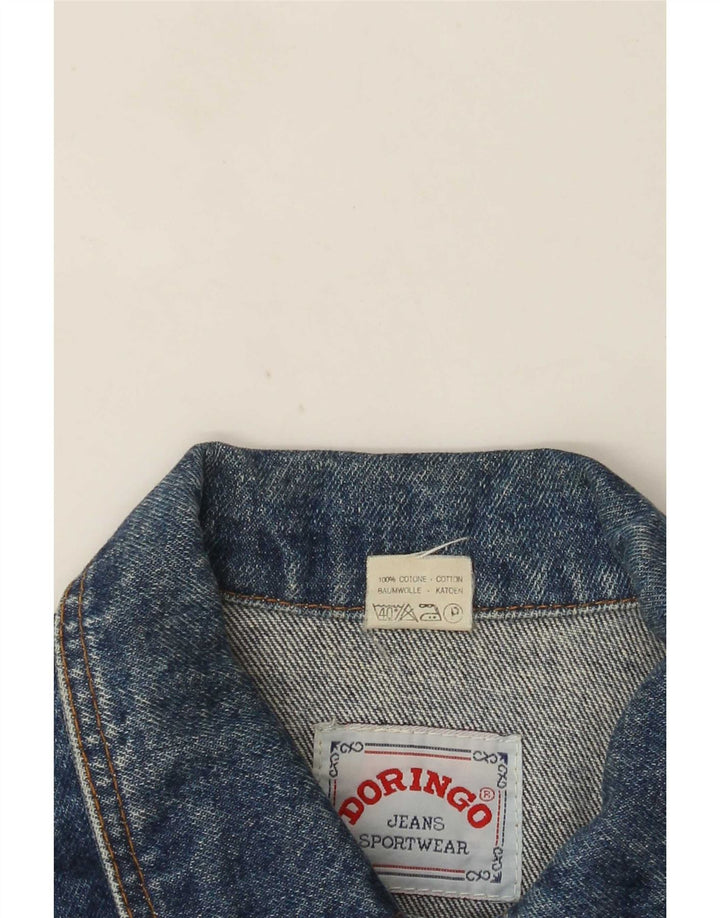 Doringo Womens Crop Denim Jacket UK 10 Small Blue Cotton