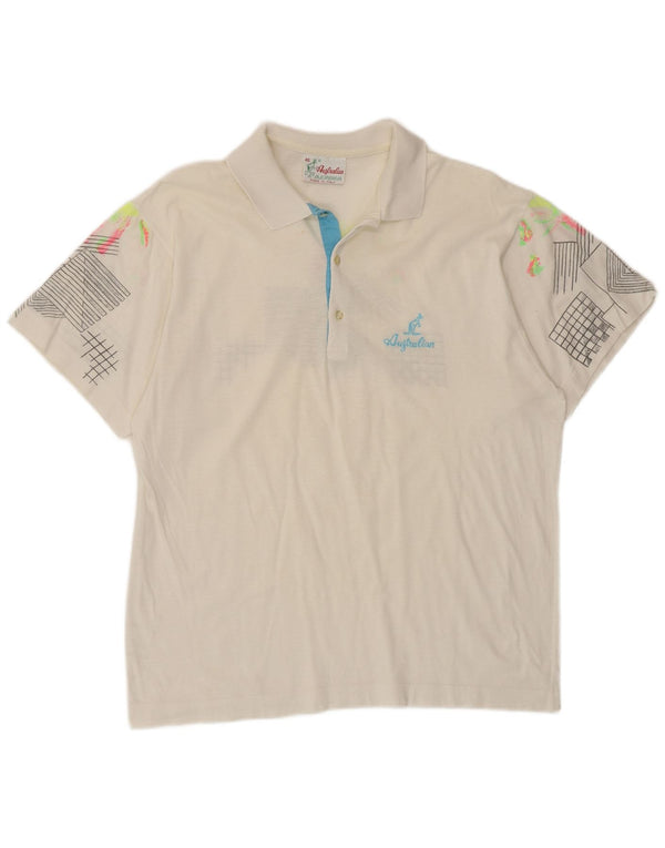 AUSTRALIAN L'ALPINA Mens Polo Shirt IT 46 Small White Geometric Cotton