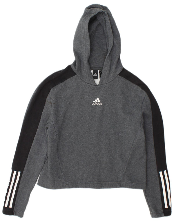 Felpa con cappuccio da ragazza Adidas 13-14 anni in cotone color block grigio