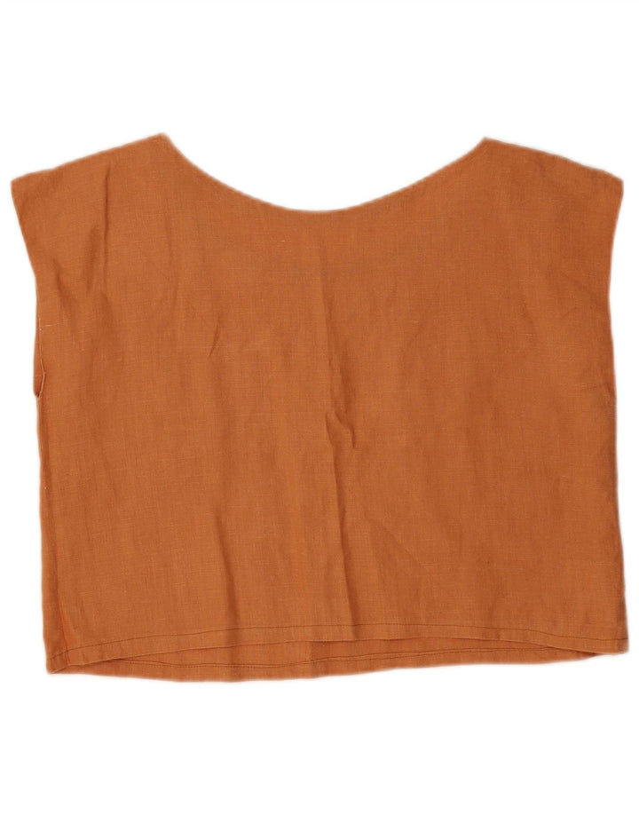 Top corto da donna vintage in camicetta UK 12 marrone medio
