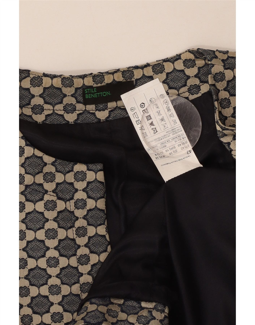 BENETTON Womens Crop Open Blazer Jacket UK 10 Small Grey Floral Polyester