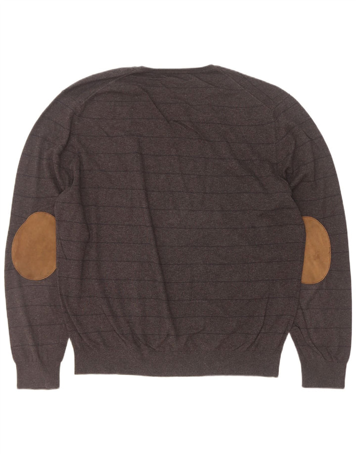 Massimo Dutti Mens V-Neck Jumper Sweater 2XL Black Striped