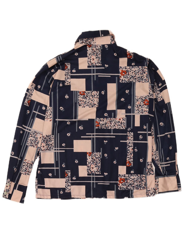 Vintage Womens Shirt Blouse UK 14 Medium Navy Blue Patchwork