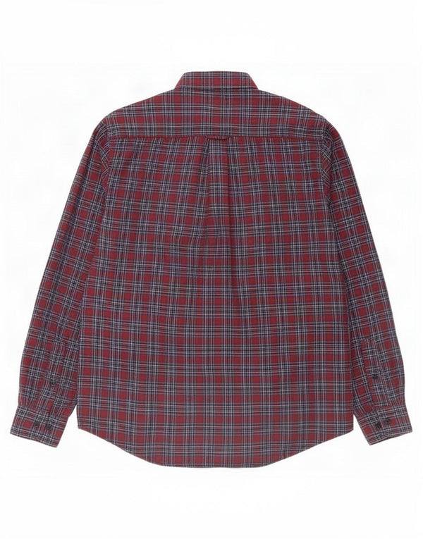 James Pringle Mens Flannel Shirt Medium Burgundy Check Polyester