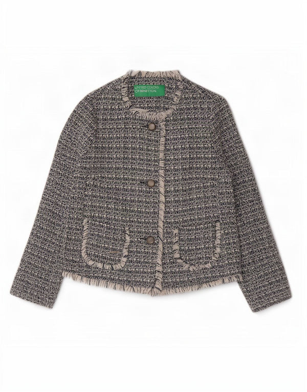 Benetton Womens 3 Button Blazer Jacket UK 8 Small Navy Blue Flecked Cotton