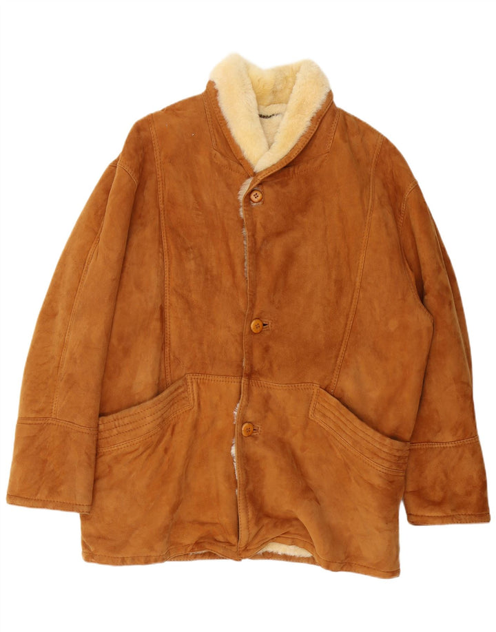 Vintage Mens Shearling Jacket IT 52 XL Brown Shearling
