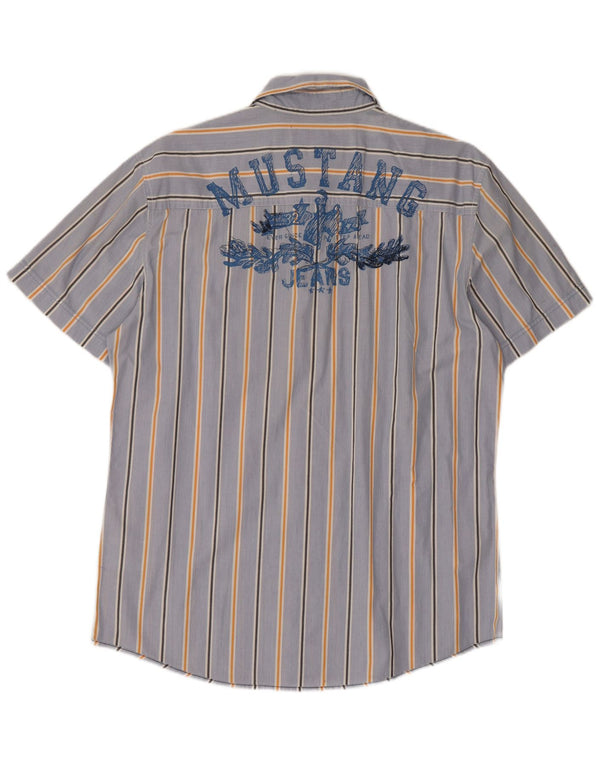 Mustang Camisa de manga corta con gráfico para hombre Algodón a rayas azules grandes