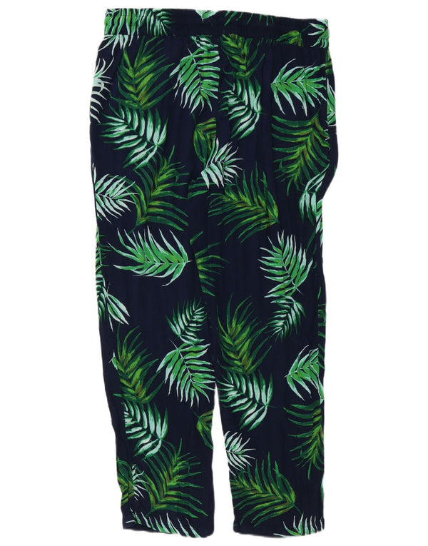 Marks & Spencer Womens Casual Trousers UK 14 Large W34 L28 Navy Blue Floral