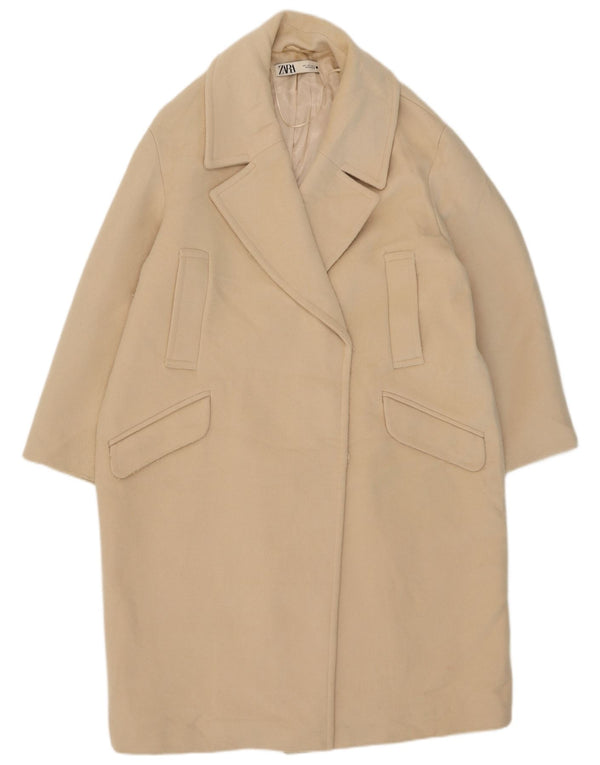 Zara Dame Oversized Overfrakke UK 16 Large Beige Polyester