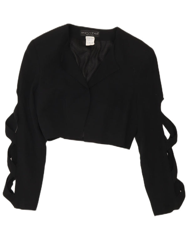 Vintage Damen Bolero Jacke IT 44 Medium Schwarz Acetat