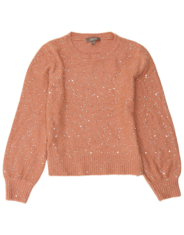 Oasis Womens Boat Neck Jumper Sweater UK 10 Small Pink Flecked Acryl