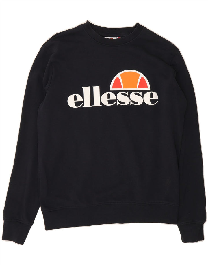 ELLESSE Mens Graphic Sweatshirt Jumper Small Black Cotton Vintage Ellesse and Second-Hand Ellesse from Messina Hembry 
