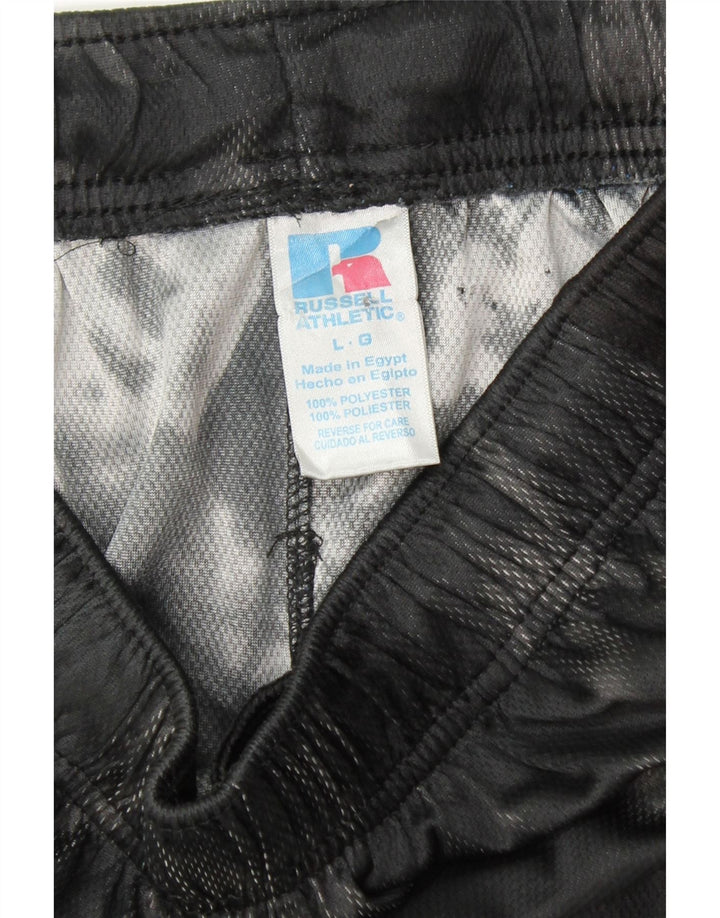RUSSELL ATHLETIC Mens Sport Shorts Large Black Tie Dye Polyester Vintage Russell Athletic and Second-Hand Russell Athletic from Messina Hembry 