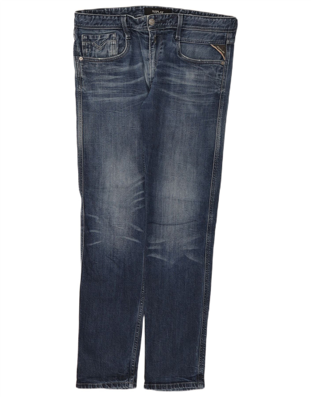 Replay Dame Slim Jeans W34 L32 Blå Bomuld