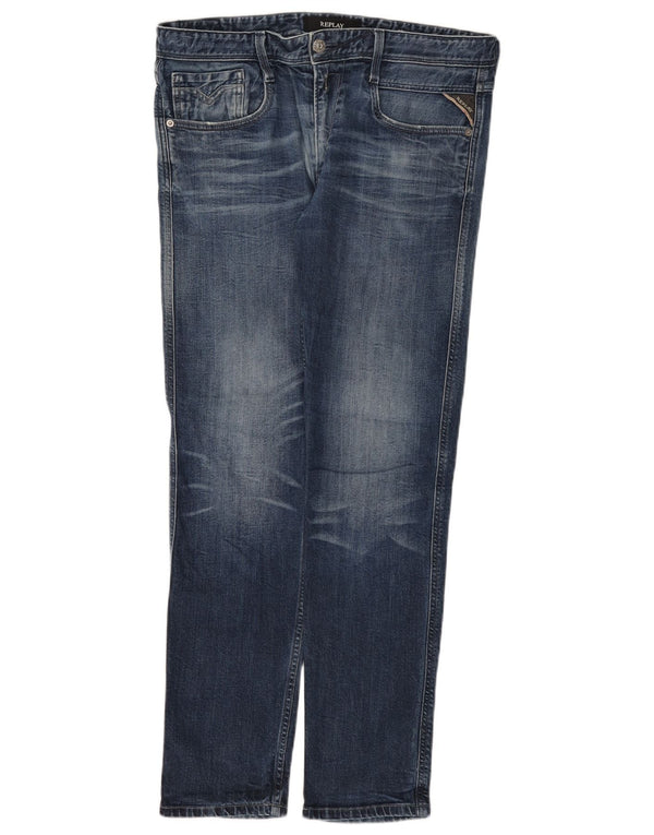 Replay Damen Slim Jeans W34 L32 Blaue Baumwolle