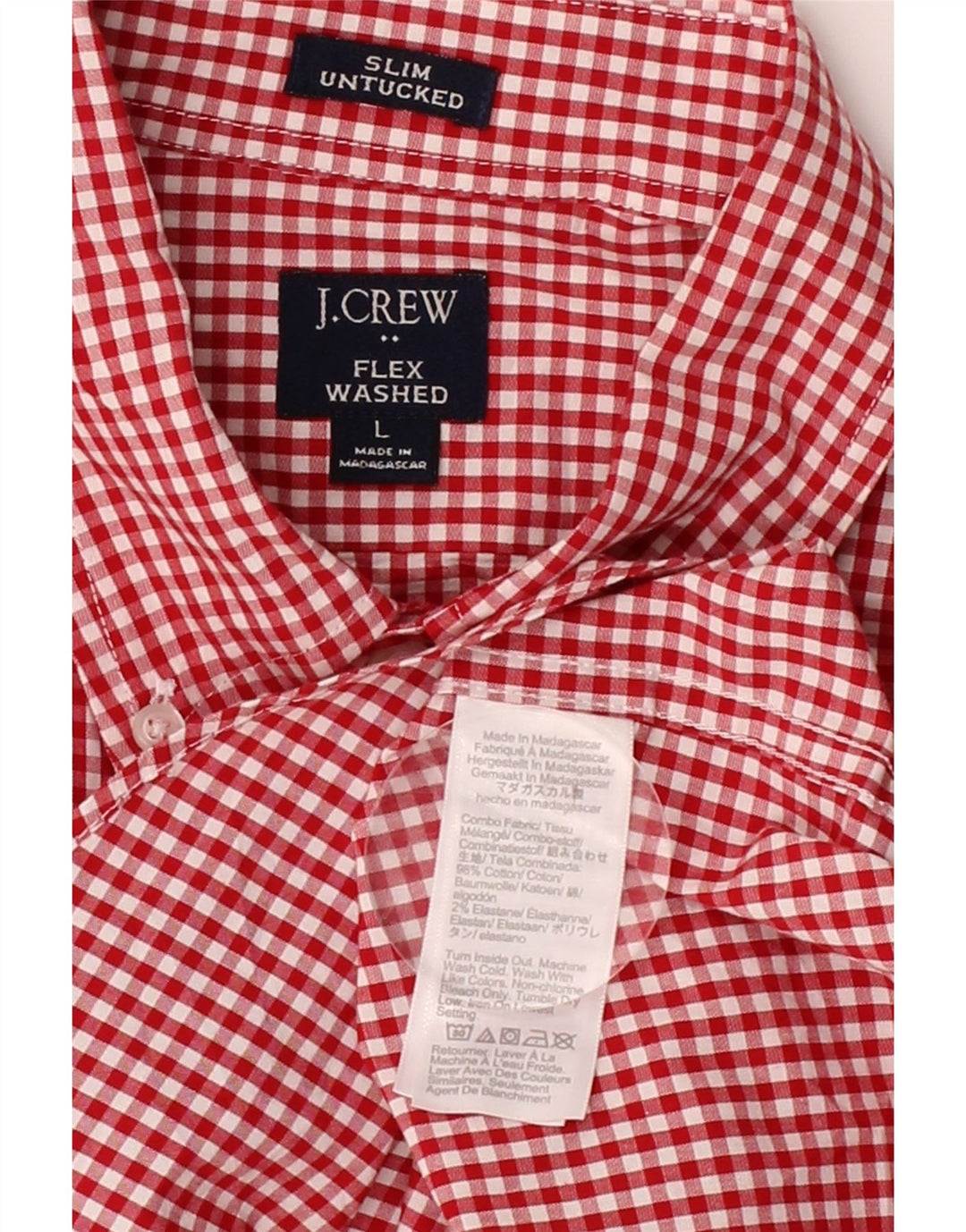 J. CREW Mens Flex Slim Shirt Large Red Gingham Cotton Vintage J. Crew and Second-Hand J. Crew from Messina Hembry 