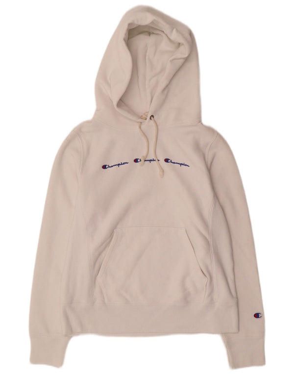 Champion Damen Reverse Weave Graphic Hoodie Pullover UK 10 Small Weiß