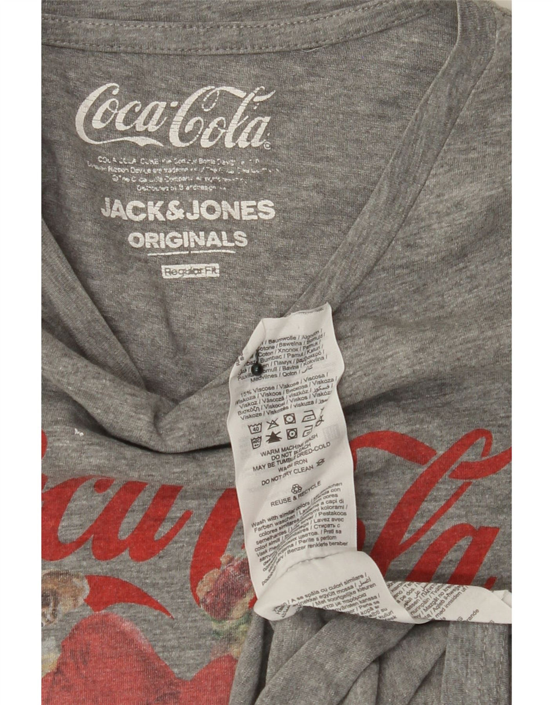 JACK & JONES Mens Coca-Cola Regular Fit Graphic T-Shirt Top Medium Grey Vintage Jack & Jones and Second-Hand Jack & Jones from Messina Hembry 