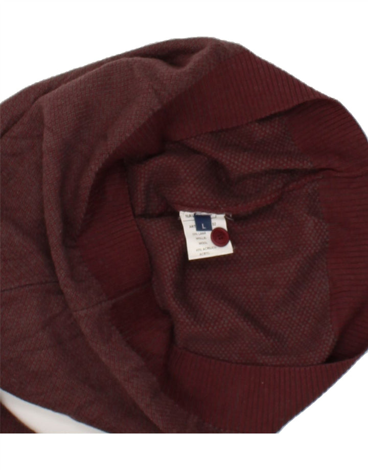 NAVIGARE Mens Button Neck Jumper Sweater Large Maroon Wool Vintage Navigare and Second-Hand Navigare from Messina Hembry 
