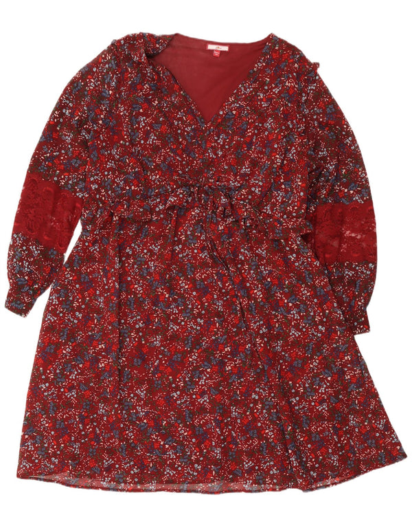 Joe Browns Womens Long Sleeve Tiered Dress UK 20 2XL Burgundy Floral