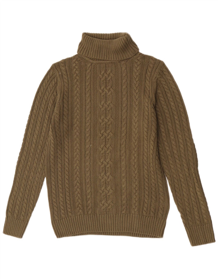 Vintage Mens Roll Neck Jumper Sweater Medium Green Cotton