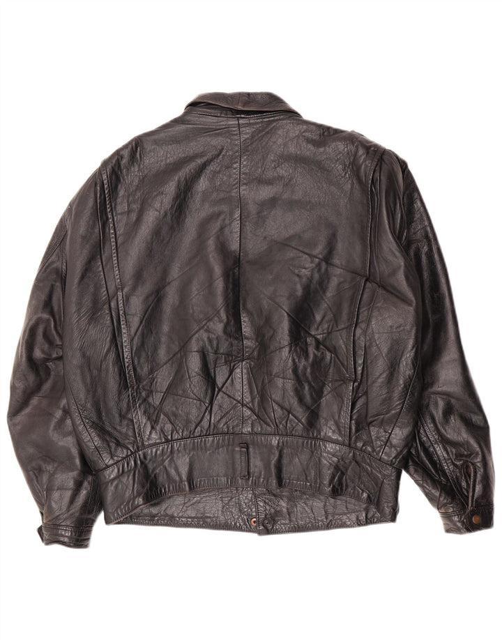 Vintage Mens Military Leather Jacket IT 46 Small Black