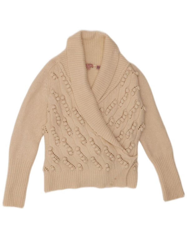 Ted Baker Womens Wrap Cardigan Sweater Størrelse 4 Large Beige Uld