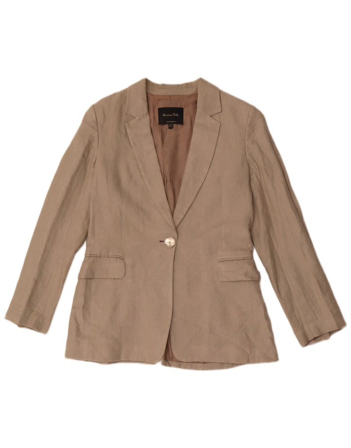 Massimo Dutti Womens 1 Button Blazer Jacket EU 38 Small Grey Linen